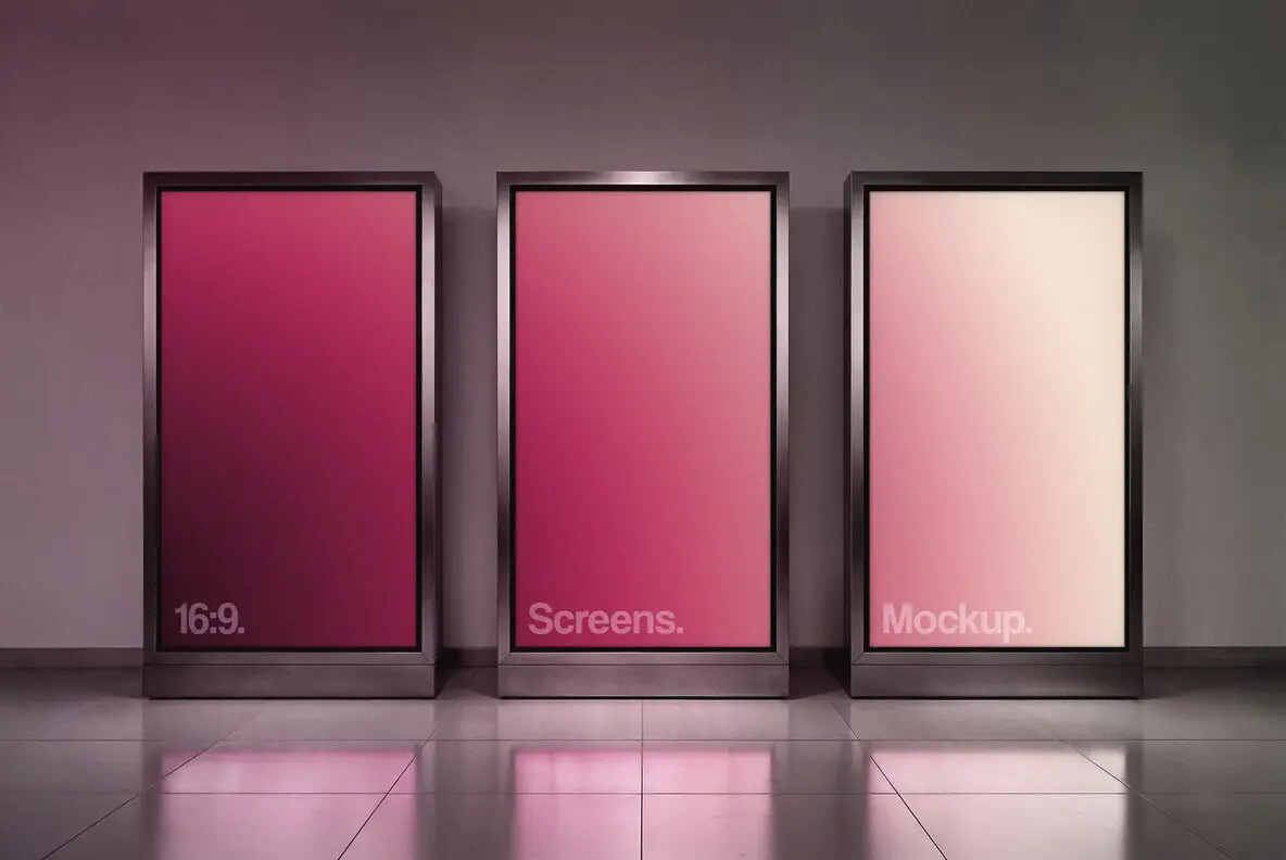 3 Digital Signage Screens Mockup