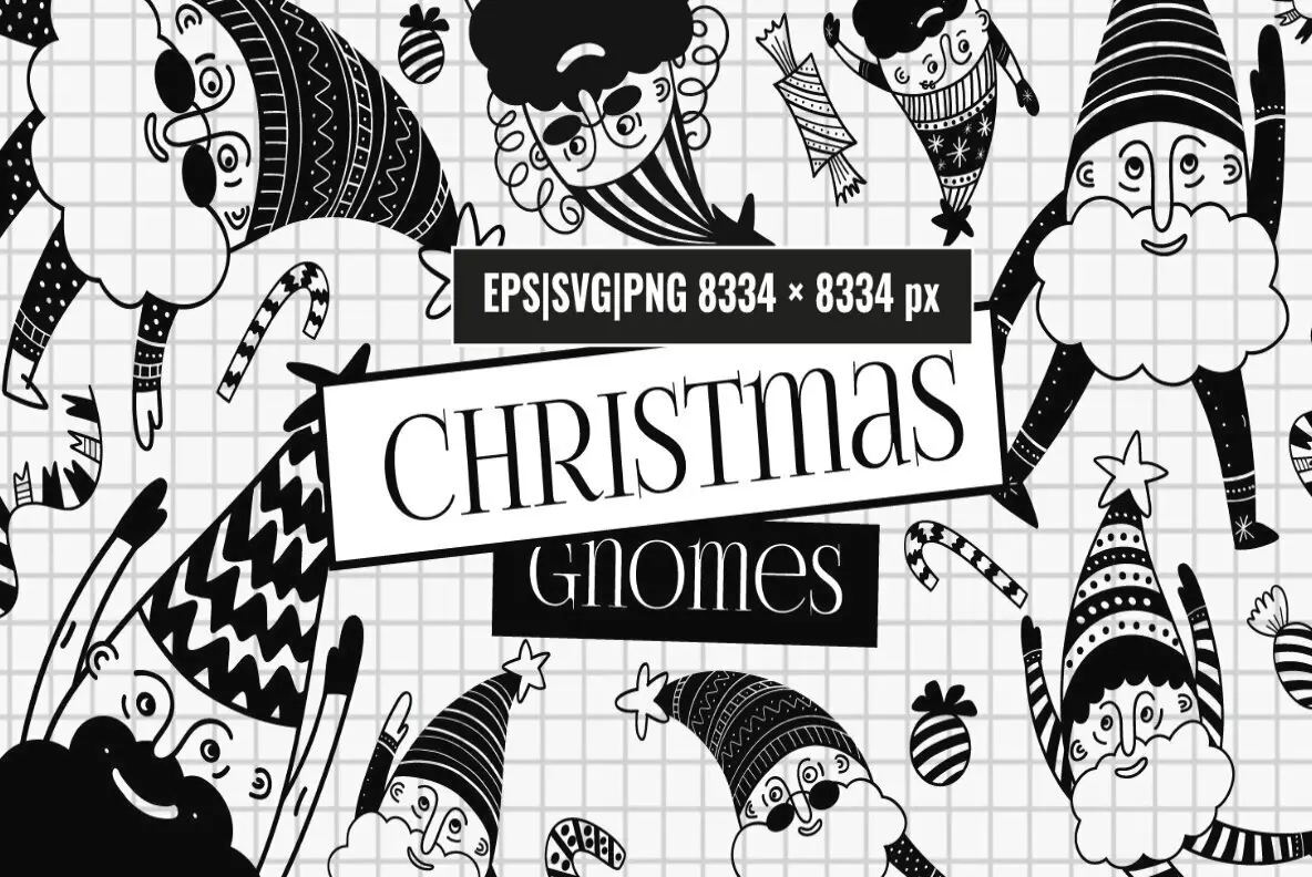 Christmas Gnomes Hand Drawn Set