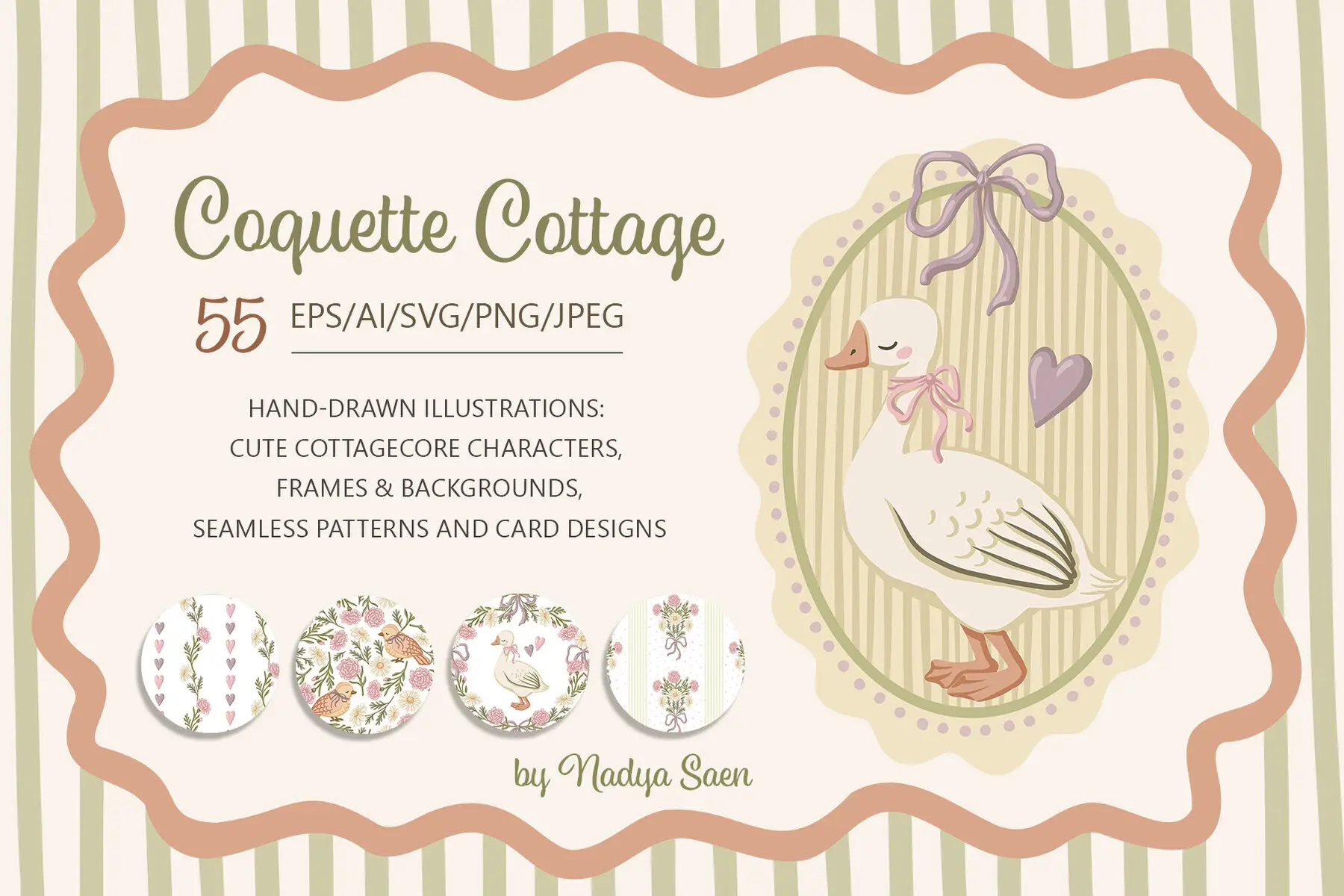 Coquette Cottage Hand Drawn Vector Art