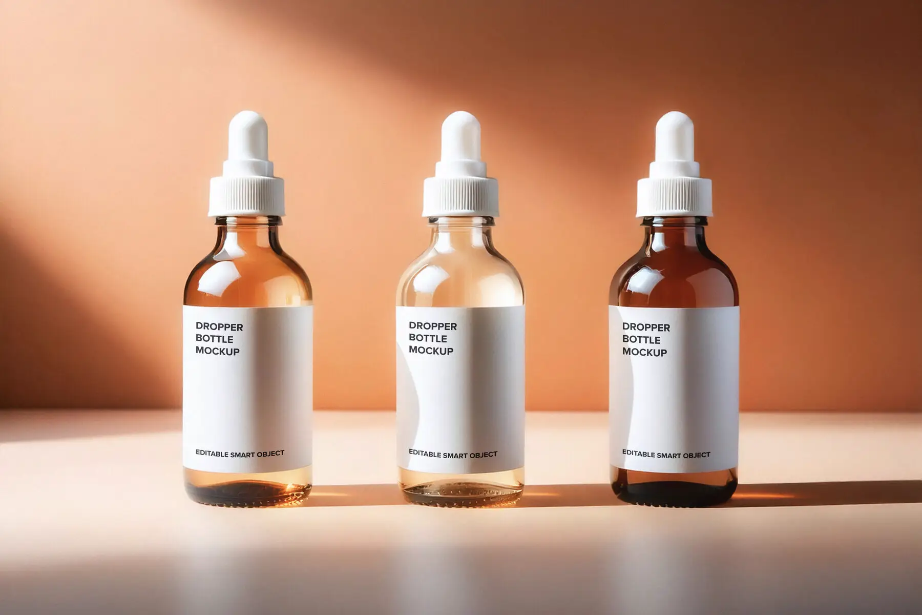 Set of 3 Dropper Bottles Mockup with Soft Shadows