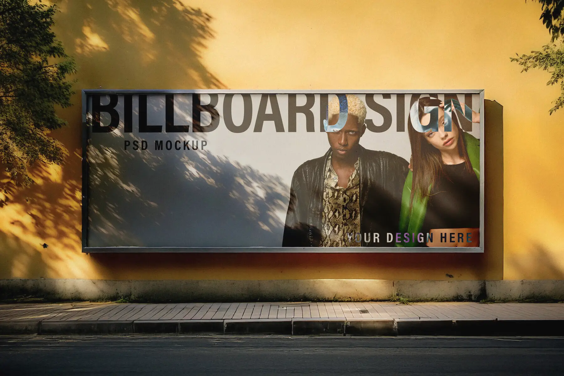Horizontal Advertising Billboard on Urban Building Mockup