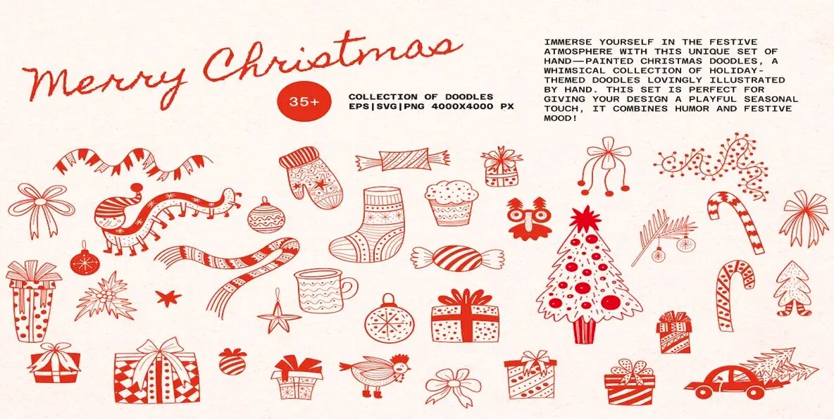 Merry Christmas Whimsical Doodles Set