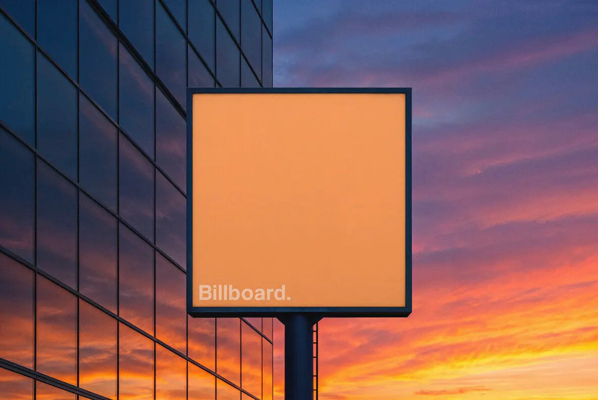 Square Billboard at Sunset Mockup
