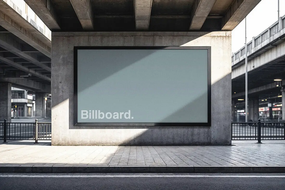 Outdoor Billboard Mockup with Shadow Overlay
