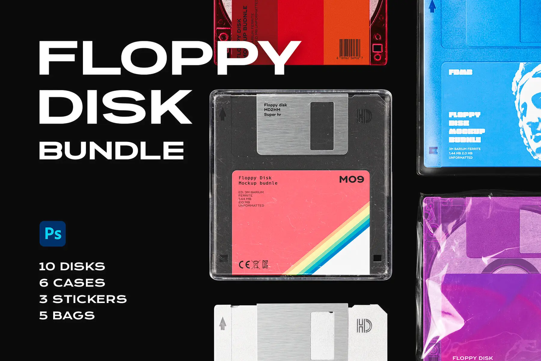 Floppy Disk Retro Mockup Template Bundle