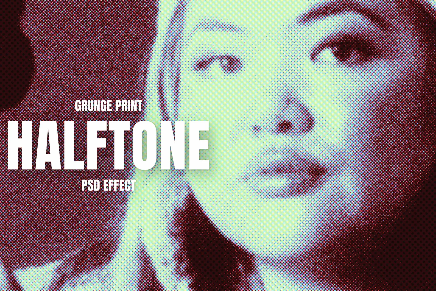 Grunge Printed Halftone Image Effect Mockup