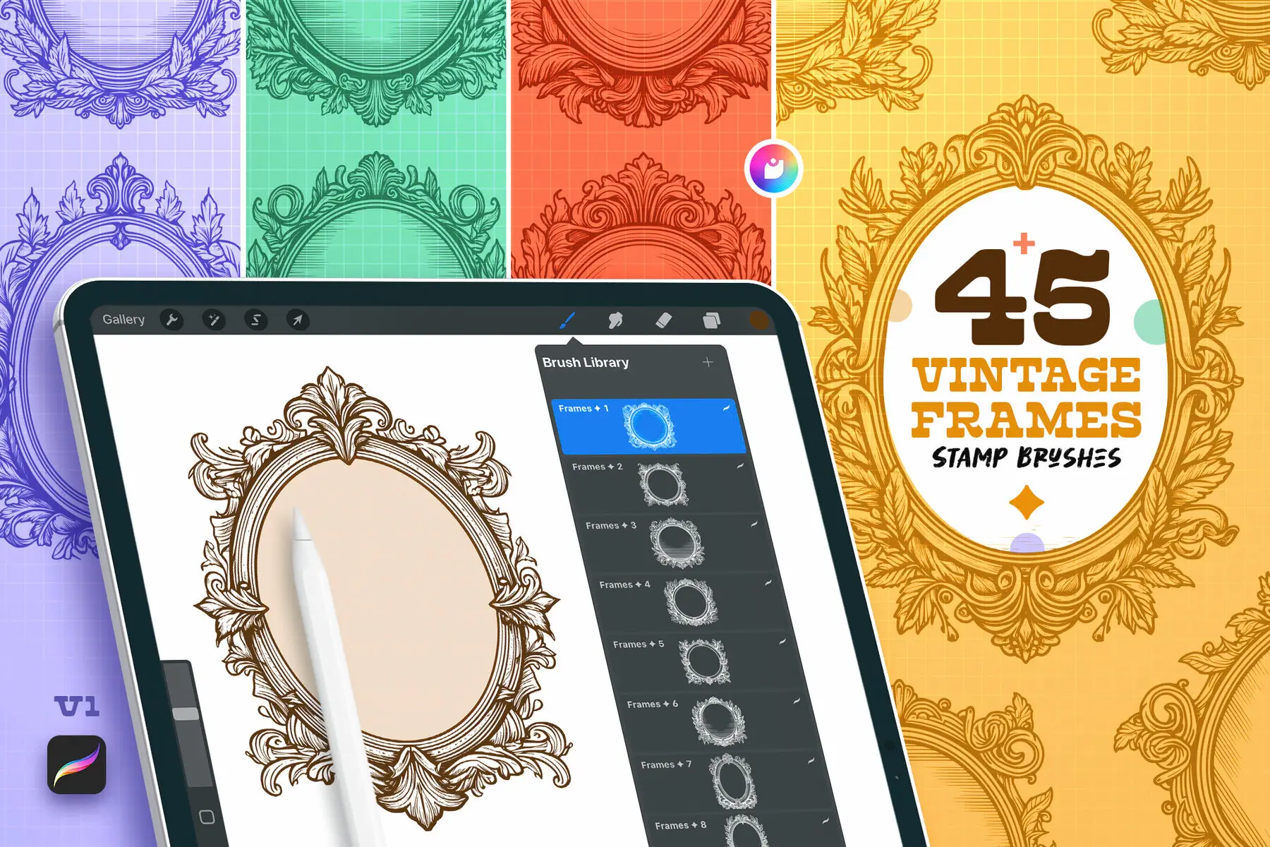 Vintage Frames Kit Procreate Stamp Brushes