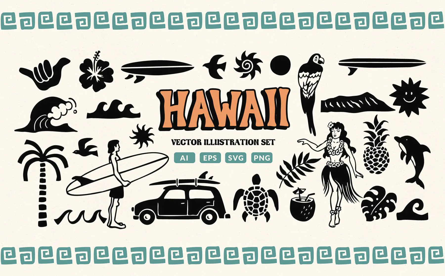Hawaii Illustration Set