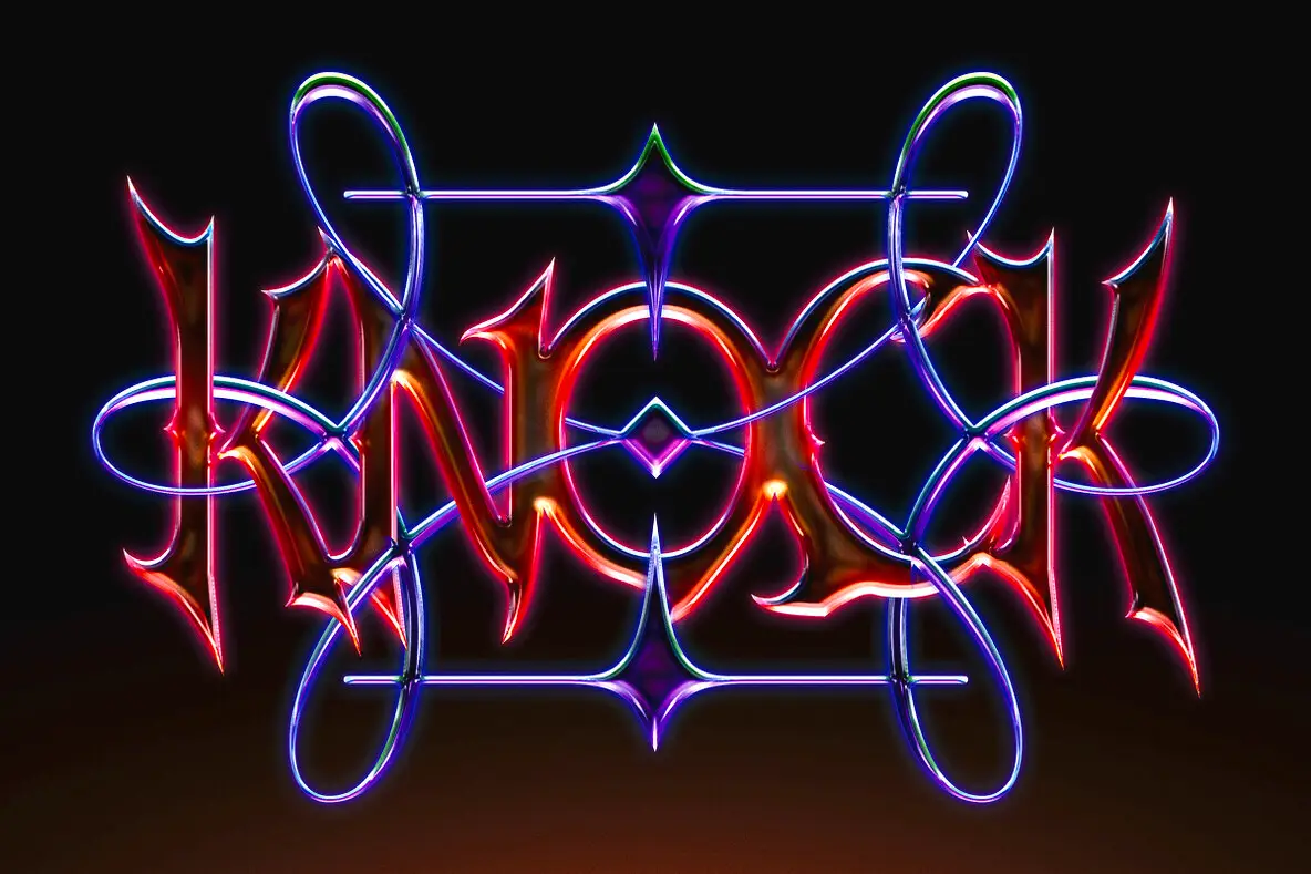 Neon Chrome Gothic Metal Text Effect - PSD Template Graphics