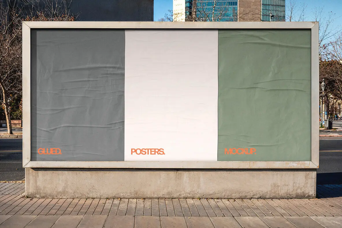 3 Glued Posters Mockup