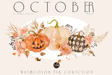 October   Watercolor Autumn Set
