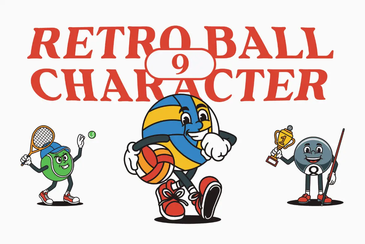 Retro Ball Character Illustration