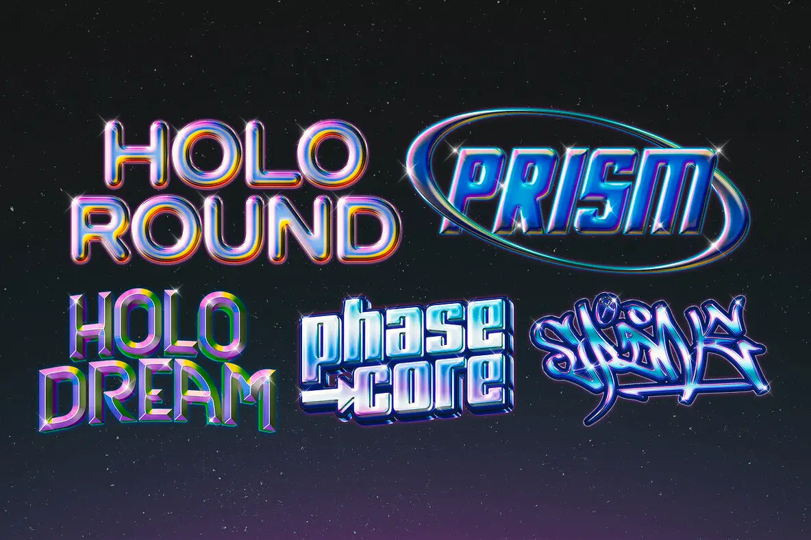 Holographic Chrome Text Effect Bundle – Futuristic Psd Pack