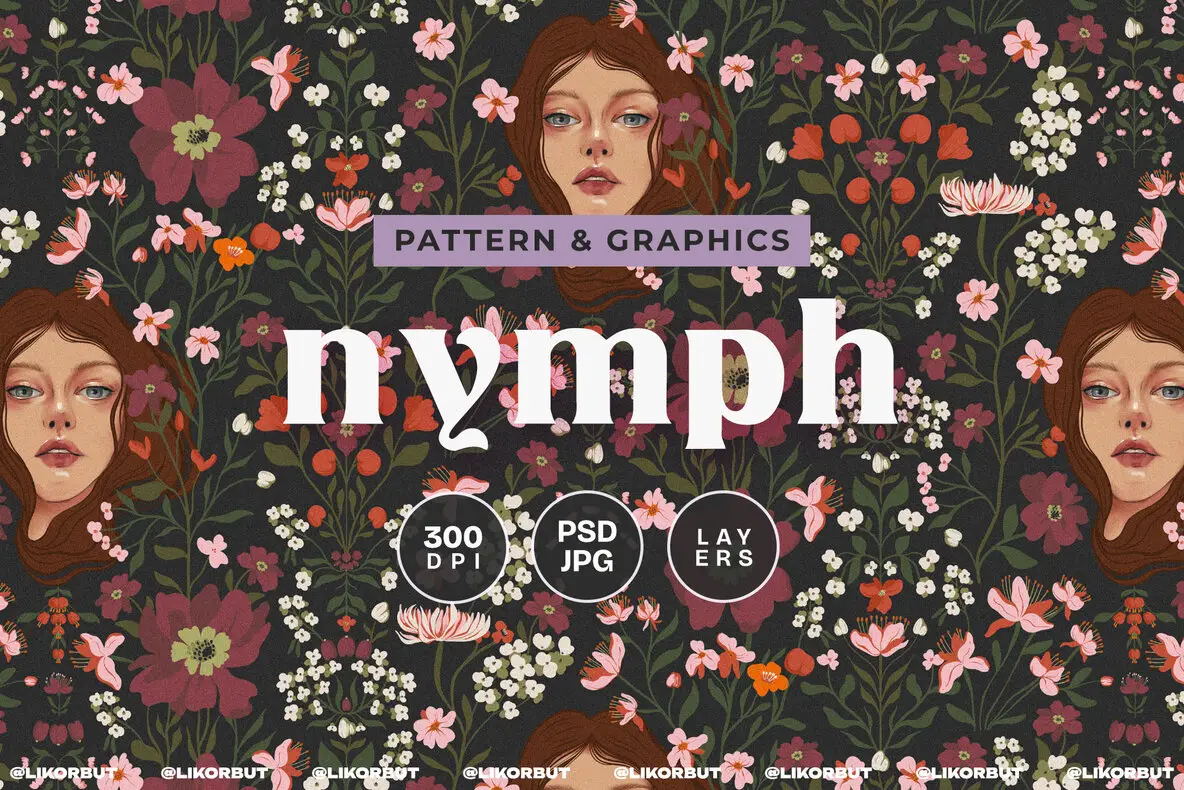 Nymph Art Nouveau Botanical Flower Pattern Patterns - YouWorkForThem