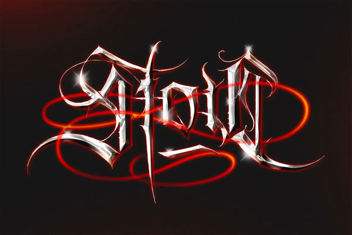 Chrome Gothic Text Effect - Dark Metallic PSD Template