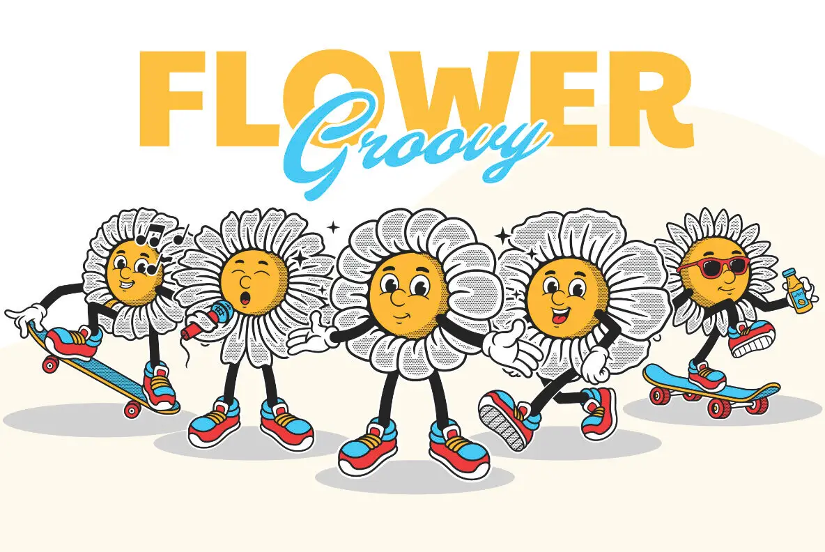 Vintage Flower Groovy Character Illustration