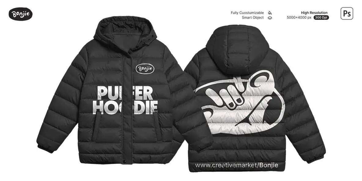Boxy Puffer Hoodie Mockups