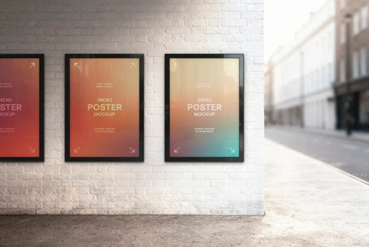 Brick Wall Outdoor Framed Posters Mockup
