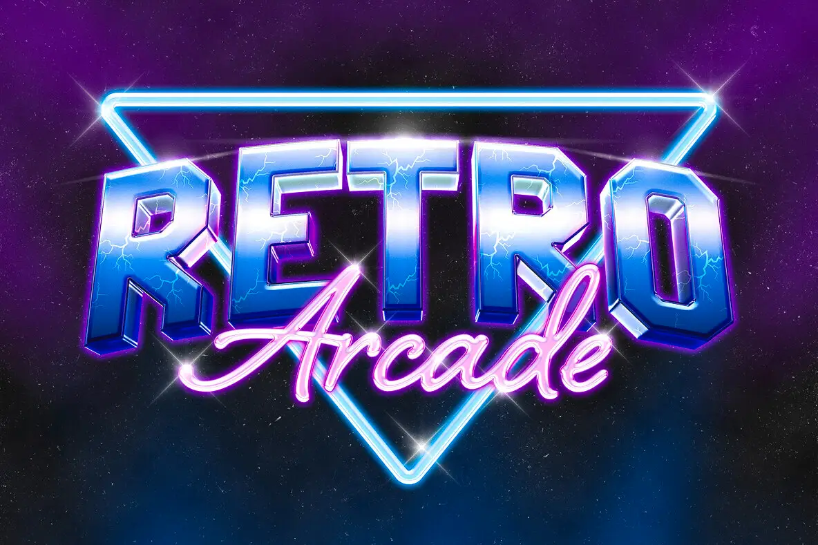 Retro Arcade Text Effect - 80s Neon Chrome PSD Template