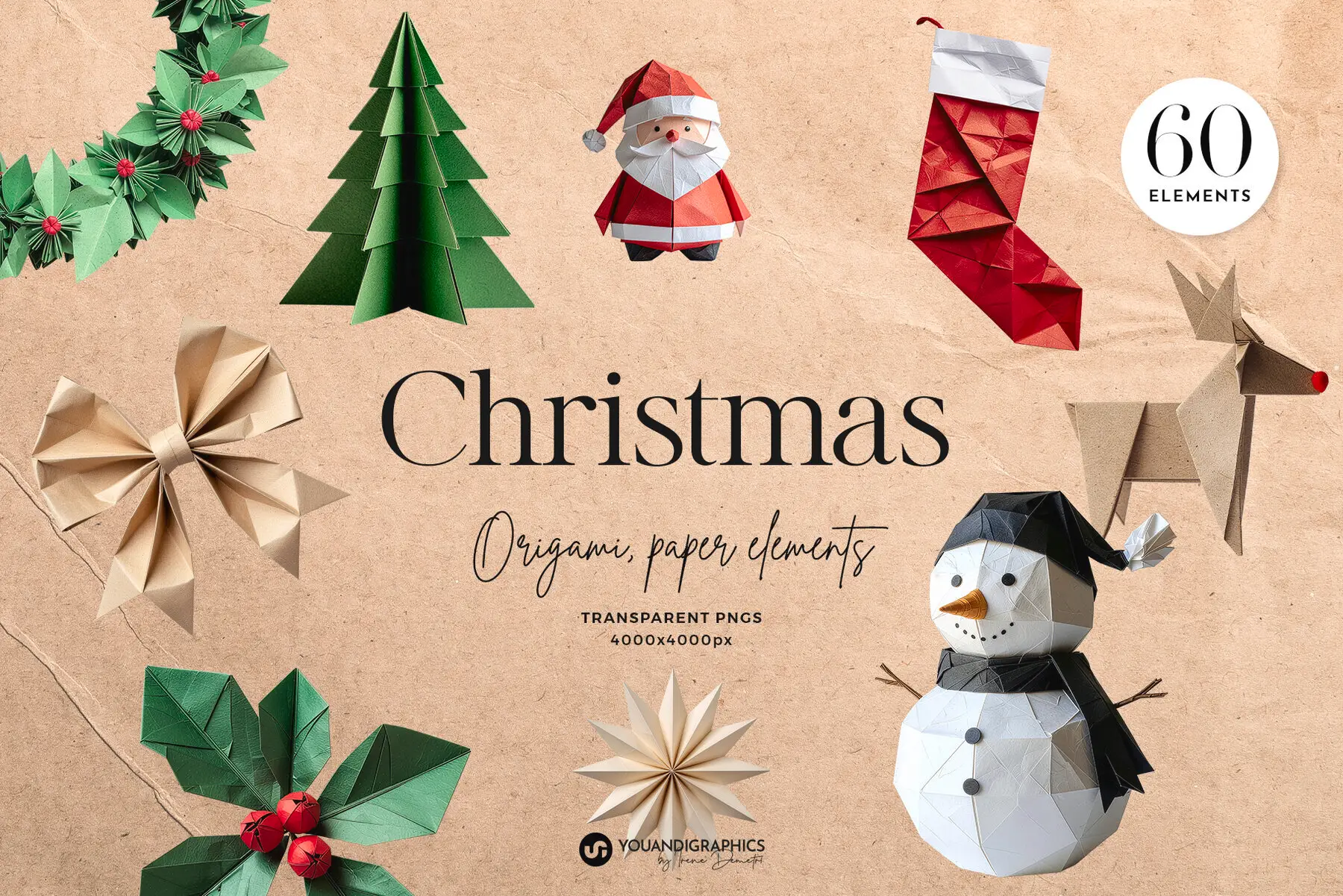 Christmas Origami Paper Elements
