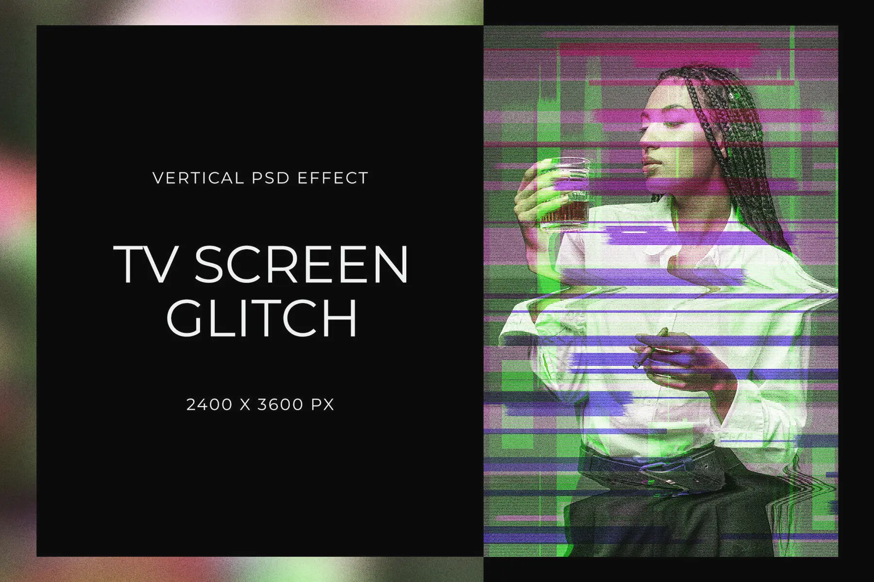 TV Screen Glitch Vertical Image Effect Mockup