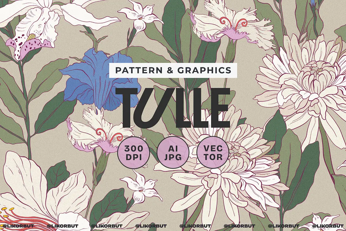 Tulle Soft Botanical Floral Pattern