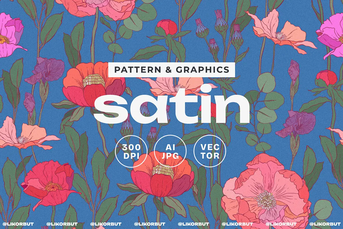 Satin Lush Botanical Floral Pattern
