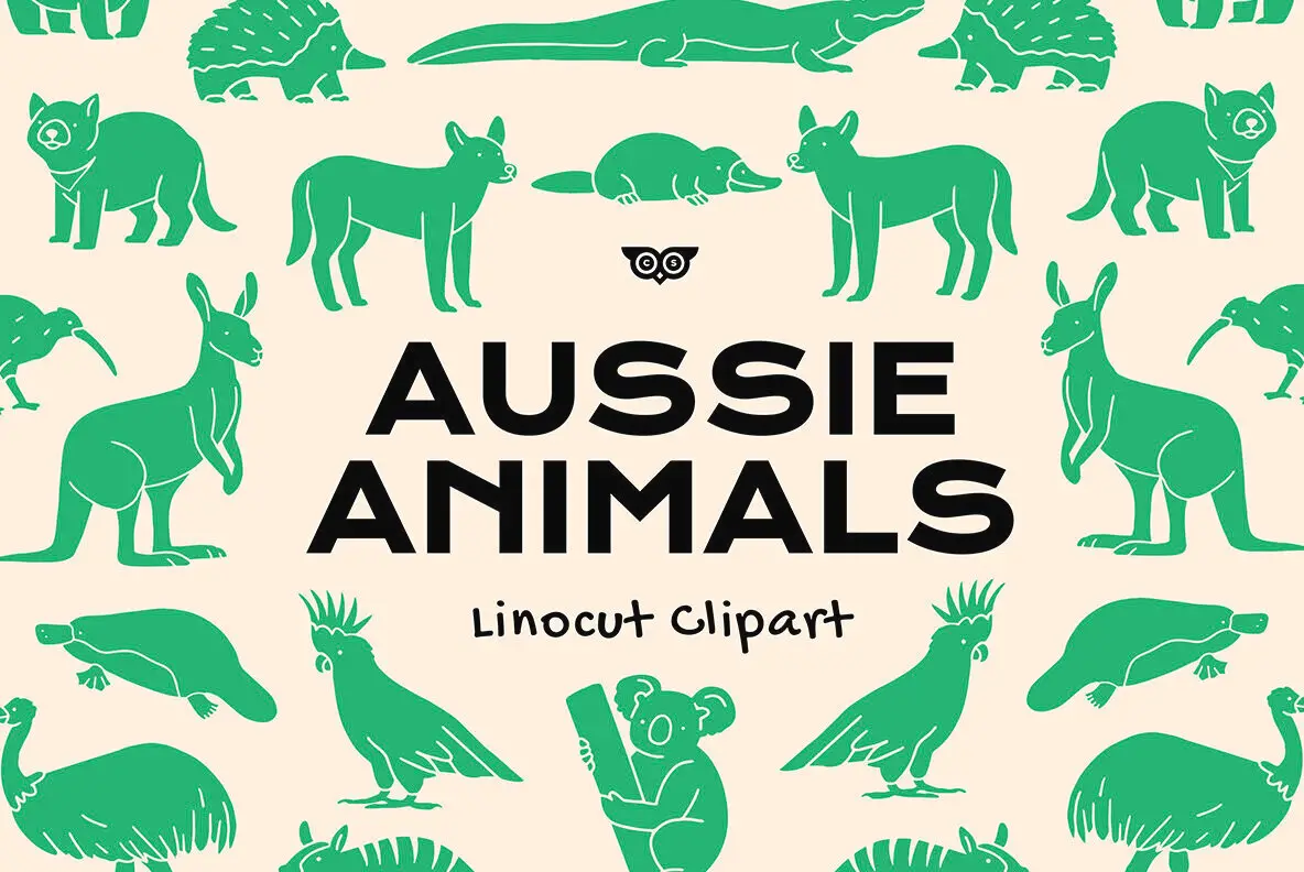 Aussie Animals Linocut Clipart