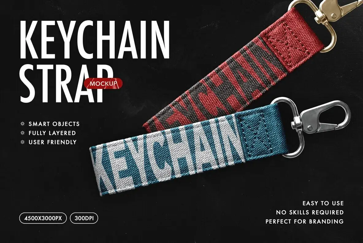 Textile Strap Keychain Mockup