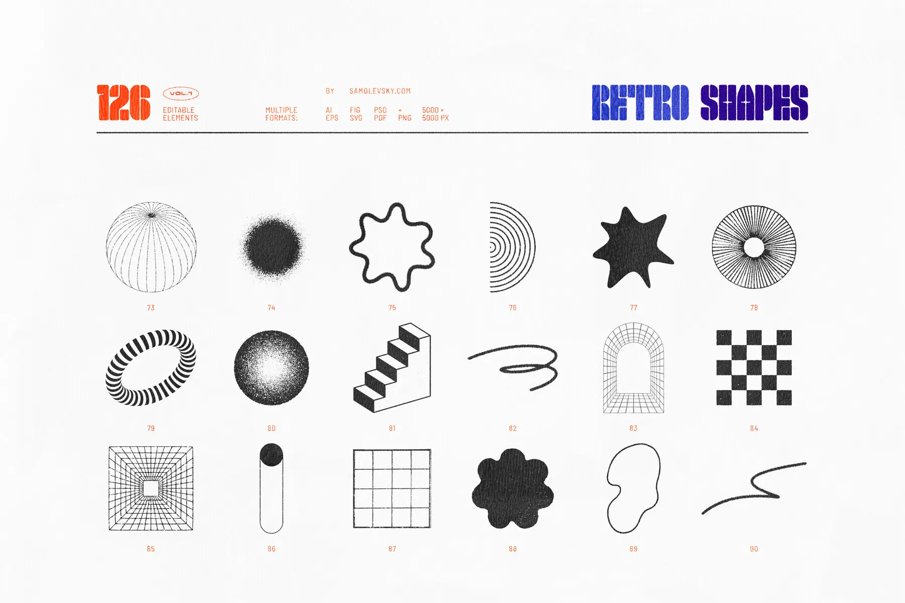 126 Retro Shapes Collection Vol.1 Distressed - YouWorkForThem
