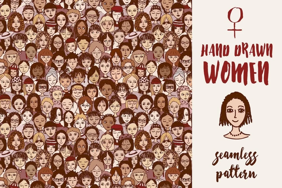 Hand Drawn Women - Seamless Pattern