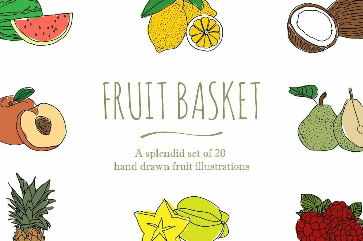 20 Hand Drawn Fruit Illustrations