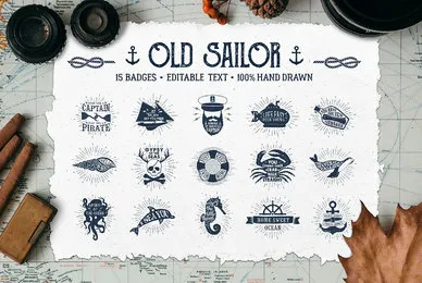 15 Old Sailor Badges   V1
