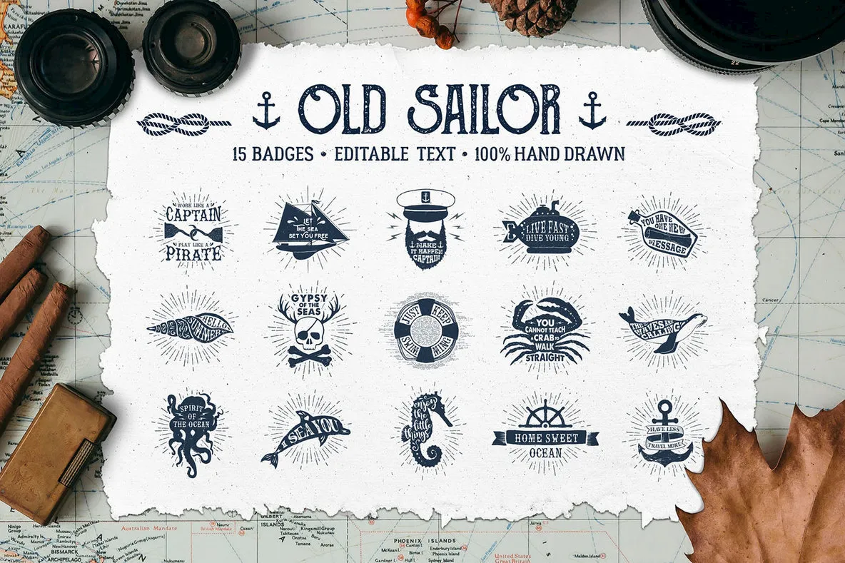 15 Old Sailor Badges - V1