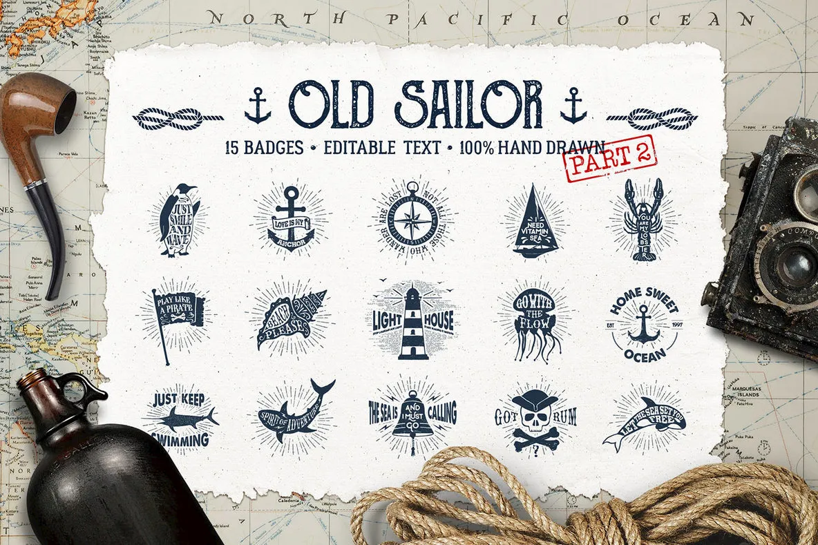 15 Old Sailor Badges - V2