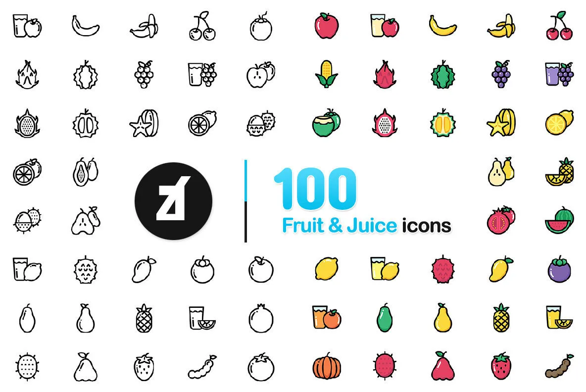 100 Fruit and Juice Icons