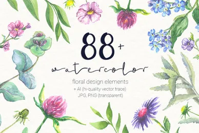 88 Watercolor Floral Set