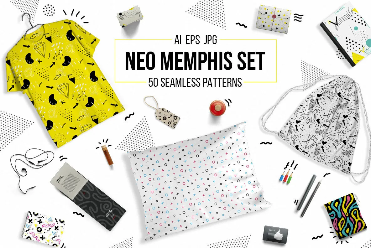 50 Memphis Seamless Patterns