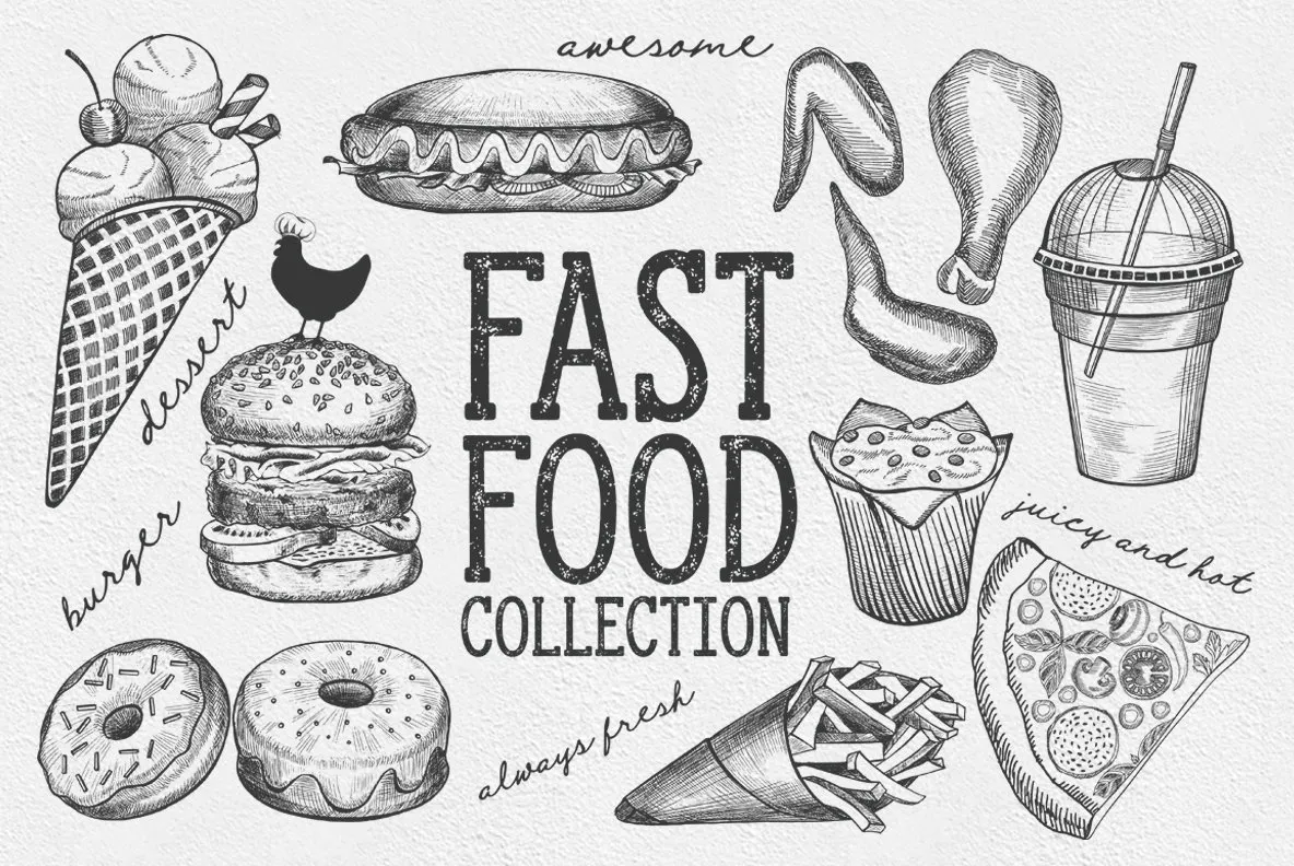 Fast Food Sketch Set. Detailed Hand Drawn Illustrations :: Behance