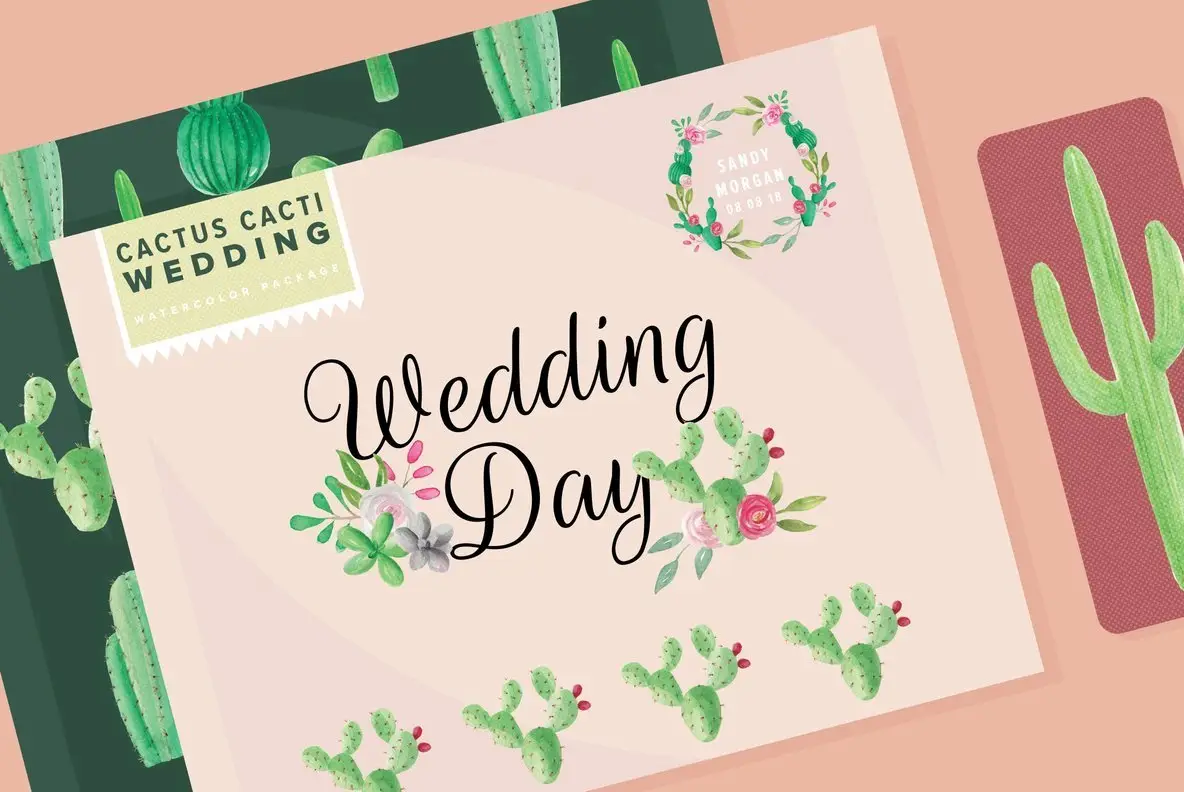 Cactus Cacti Wedding Watercolor Package