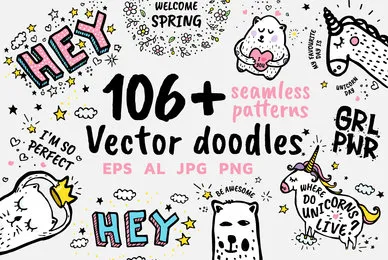 106  Vector Doodles  Seamless Patterns