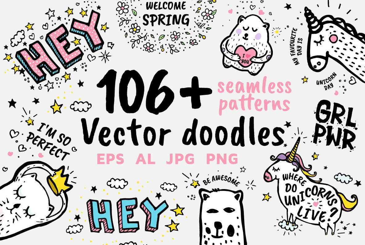 106+ Vector Doodles & Seamless Patterns