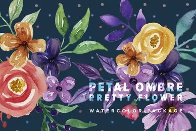 Petal Ombre Pretty Flower Watercolor Package