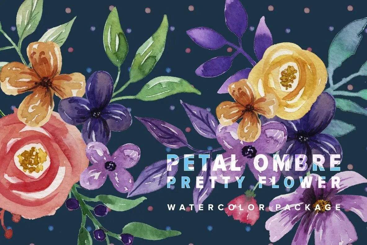 Petal Ombre Pretty Flower Watercolor Package