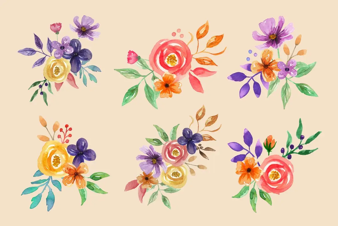 Petal Ombre Pretty Flower Watercolor Package Graphics - YouWorkForThem