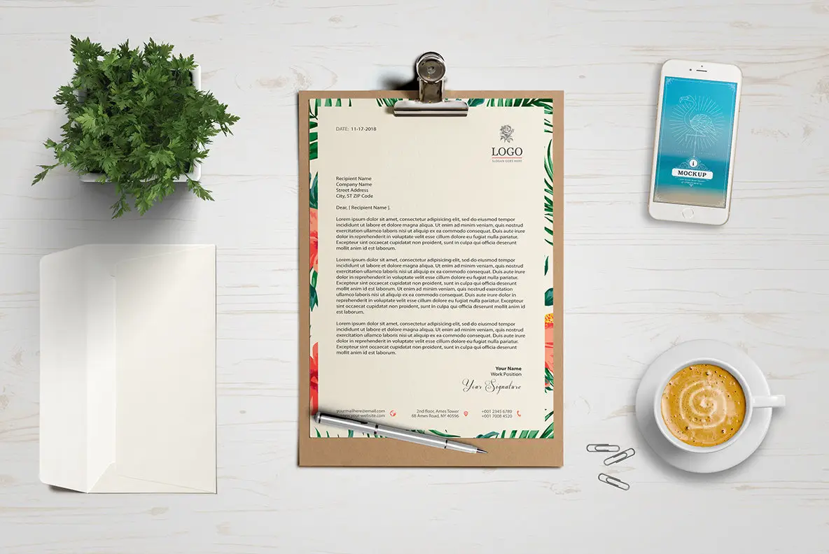 A4 One Page Letterhead / Invoice / Resume Mockup