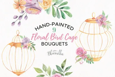 Floral Bird Cage Watercolor Package