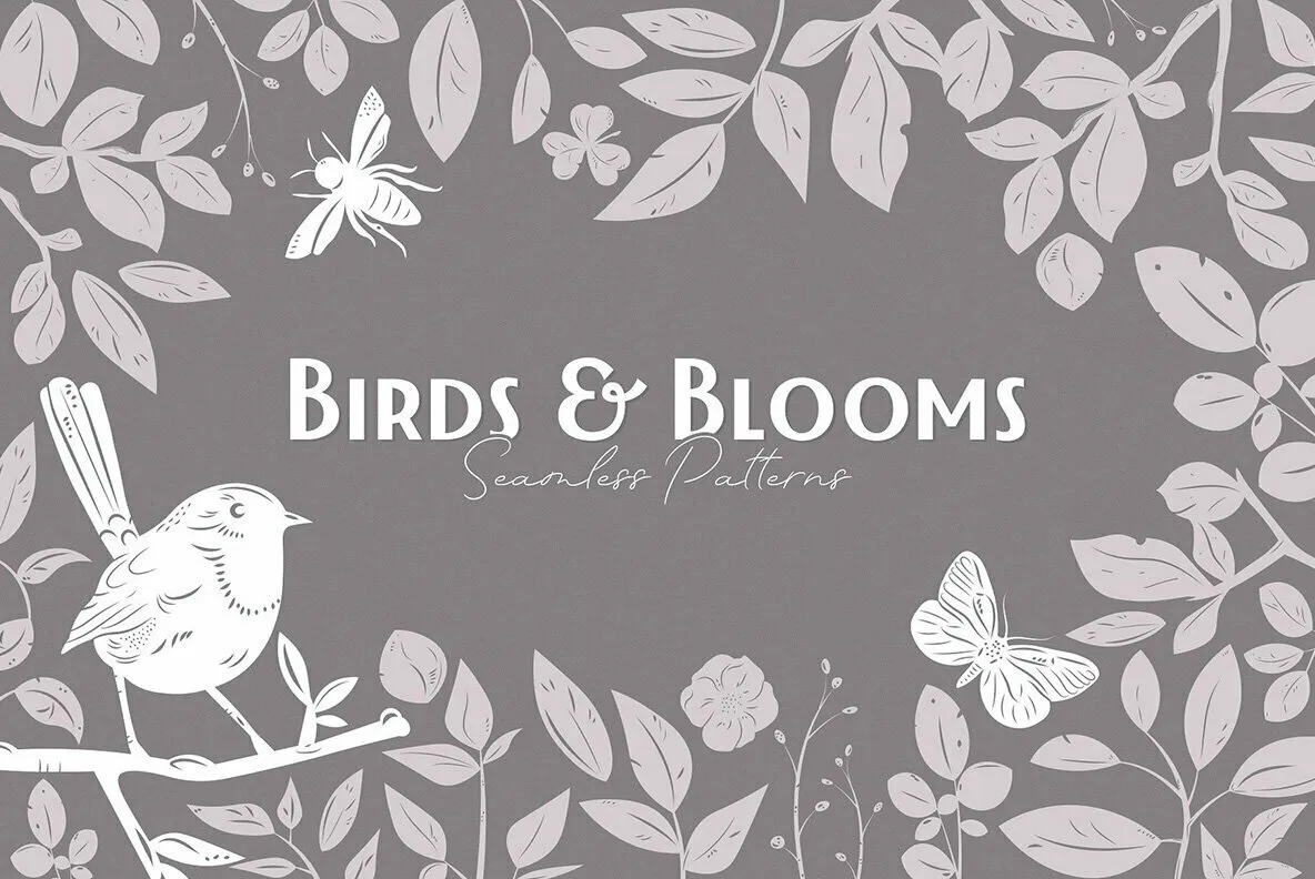 Birds & Blooms Seamless Patterns