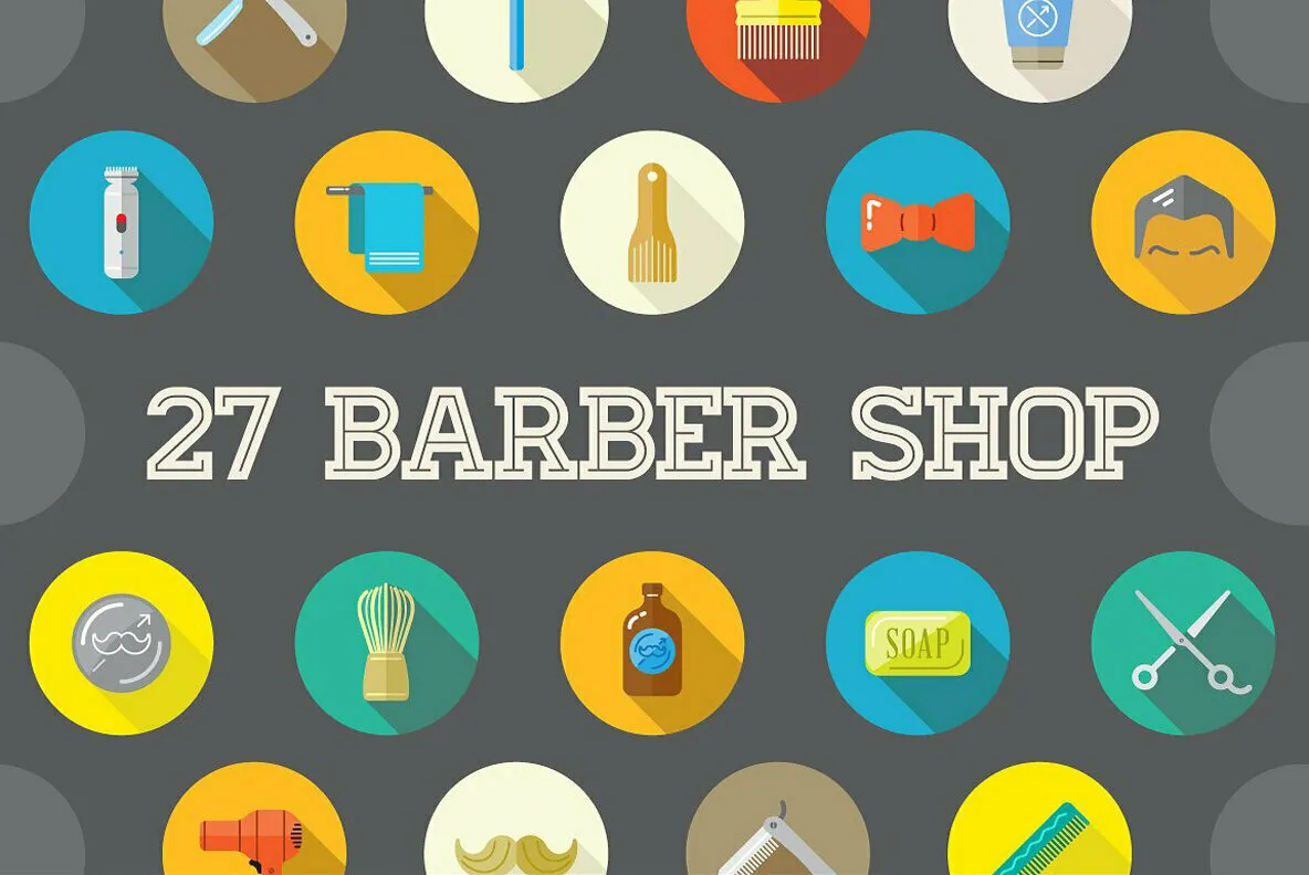 Awesome 27 Barber Shop Flat Icons in Vector