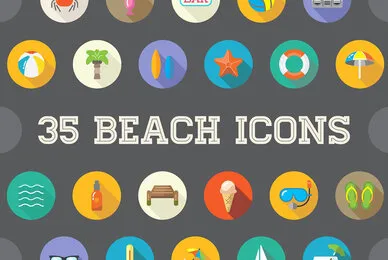 Awesome 35 Beach Flat Icons in Vector